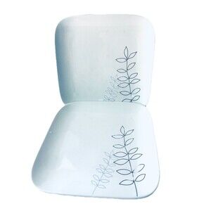 Sonata by Over and Back  Salad  Plate Square Porcelain WHT  W Blk Leaf(Set 2)